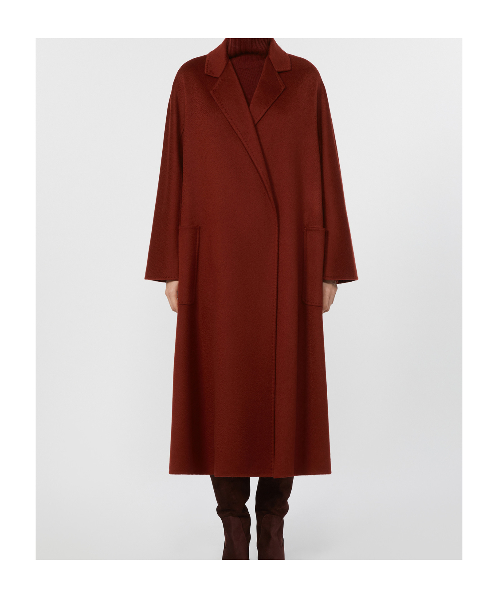Max Mara Lapel Long-sleeved Coat In Burgundy
