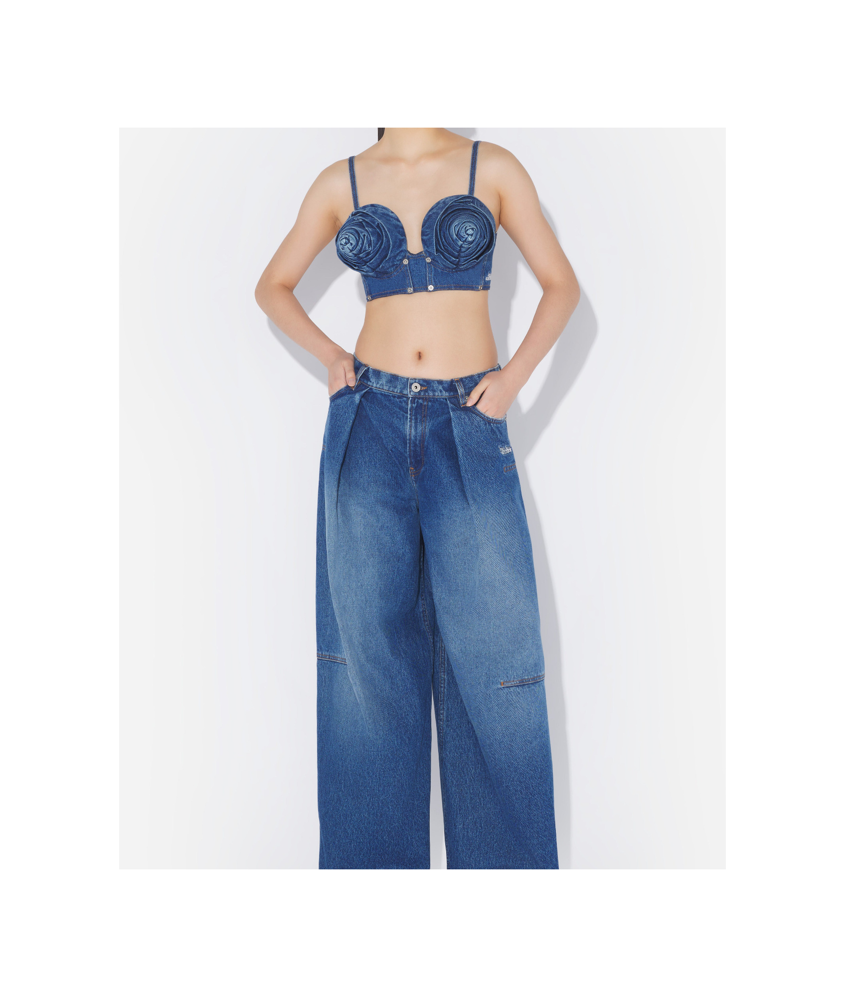 Shop Jean Paul Gaultier The Denim Conical Cup Bra In Blue