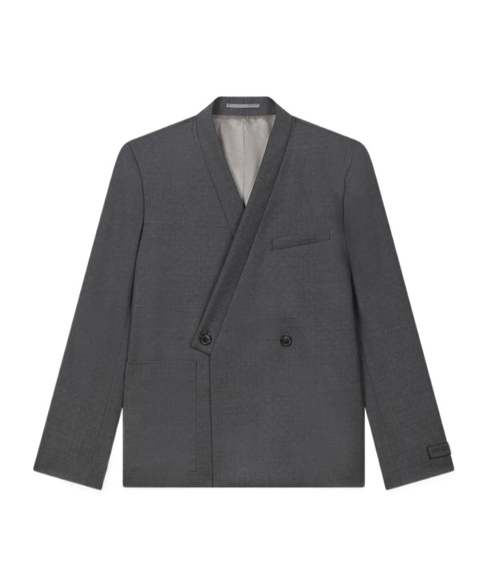Kenzo ' Weave' Adjusted Tailored Kimono Jacket In Wool Jacquard In Gray