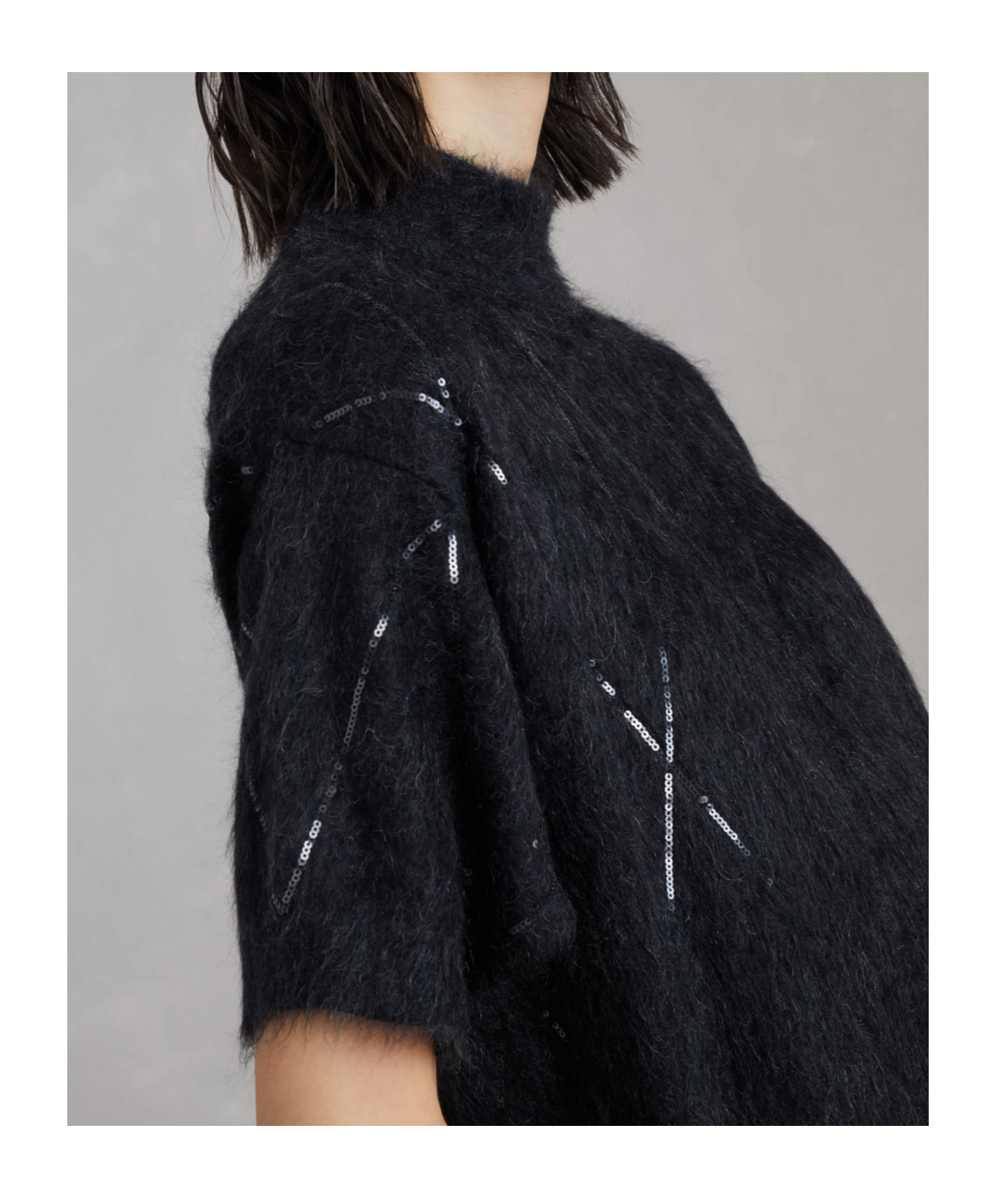 Brunello Cucinelli Black Sequin Mock Neck Dress In Black