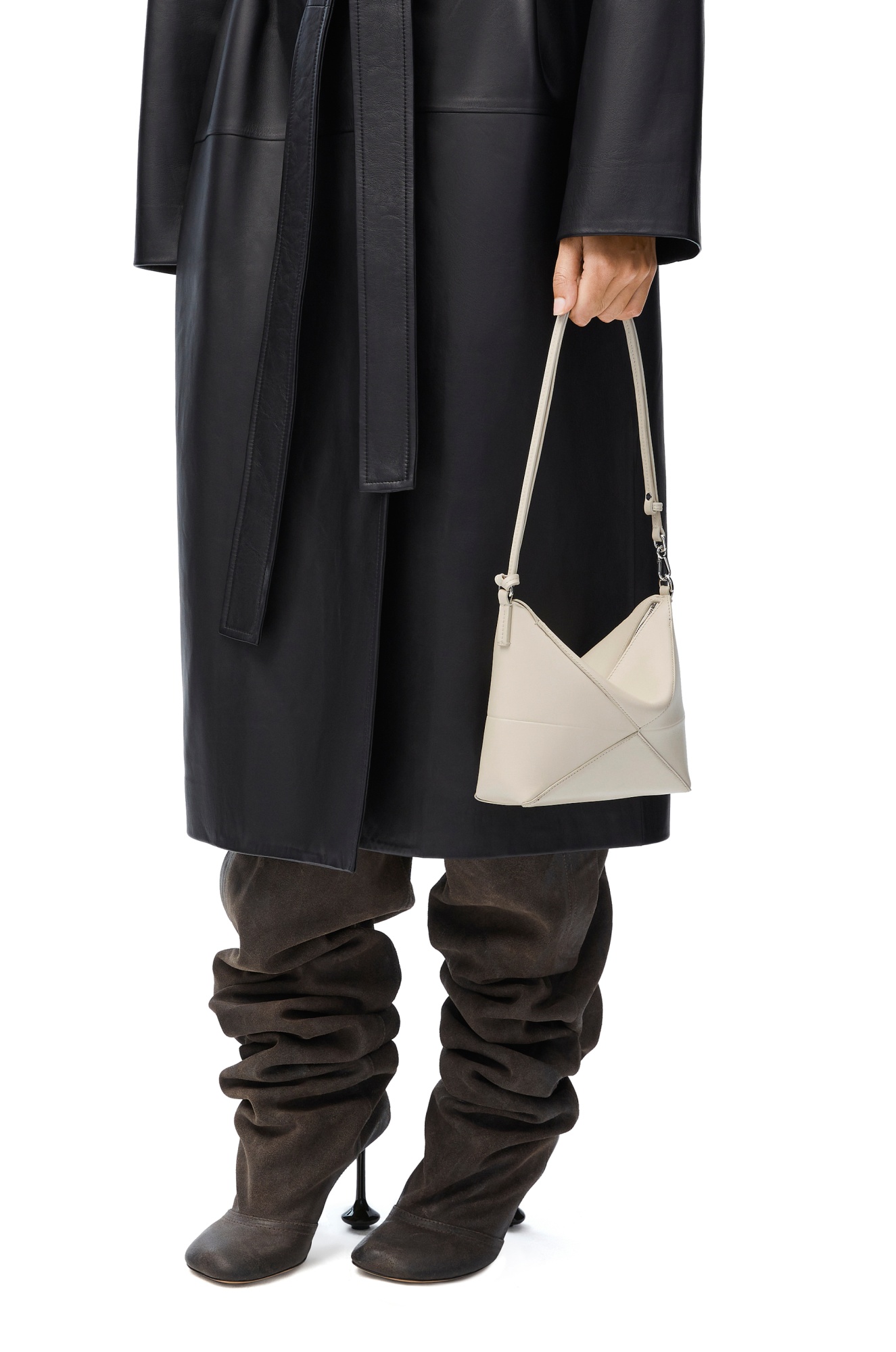 Loewe Puzzle Fold Leather Pouch Shoulder Bag In Nude