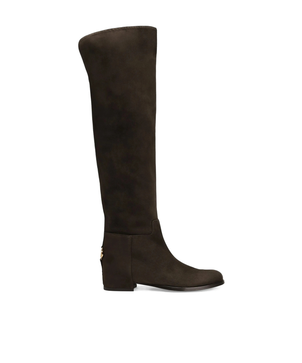 Dolce & Gabbana Logo-plaque Suede Boots In Black