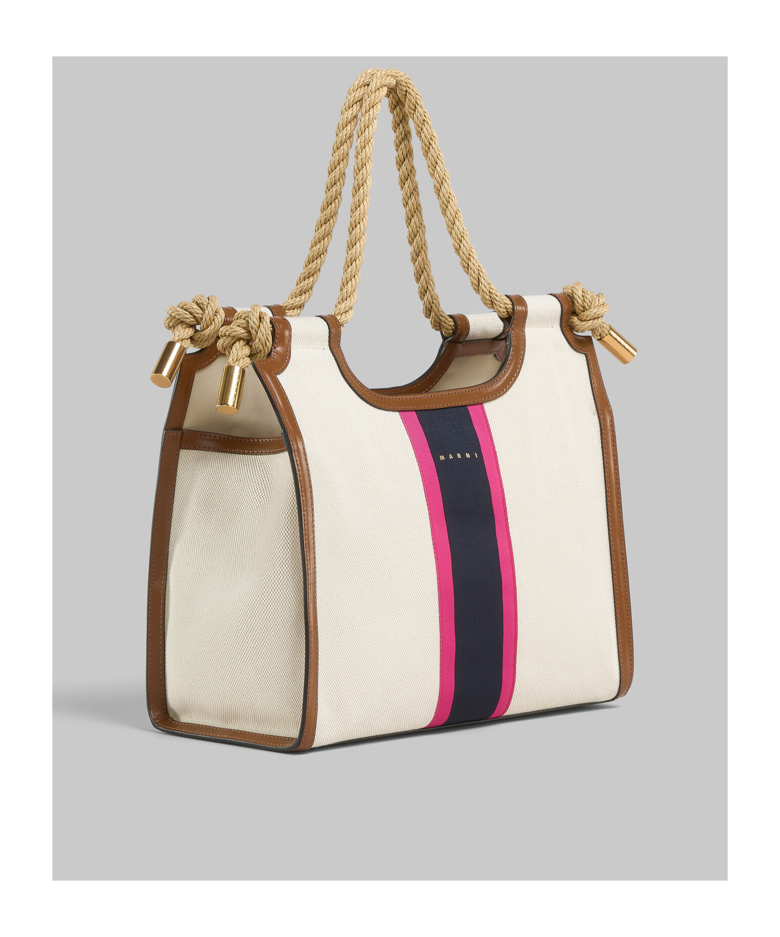 Shop Marni Cream Canvas Marcel Tote With Striped Tape In White
