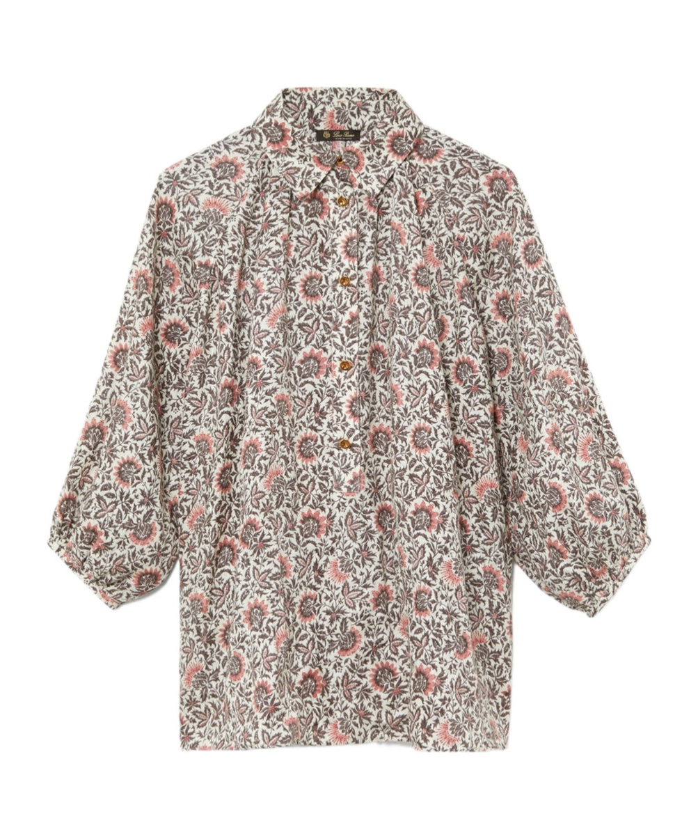 Loro Piana Olivia Oversized Printed Linen Shirt
