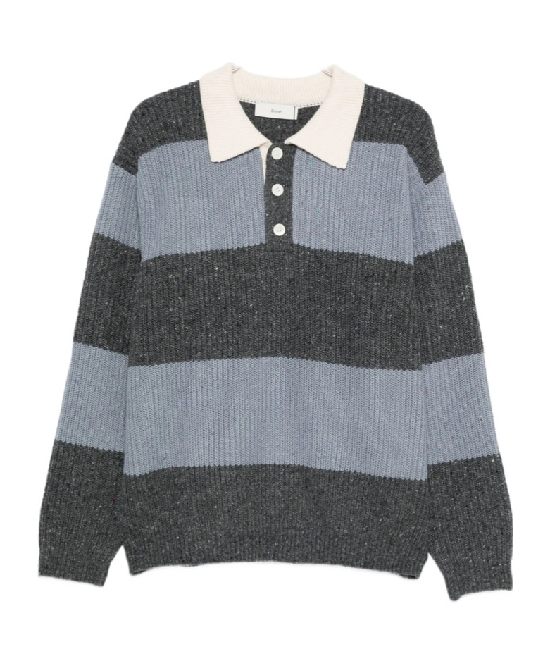 Dunst Long Sleeve Striped Crewneck With Contrast Collar In Gray