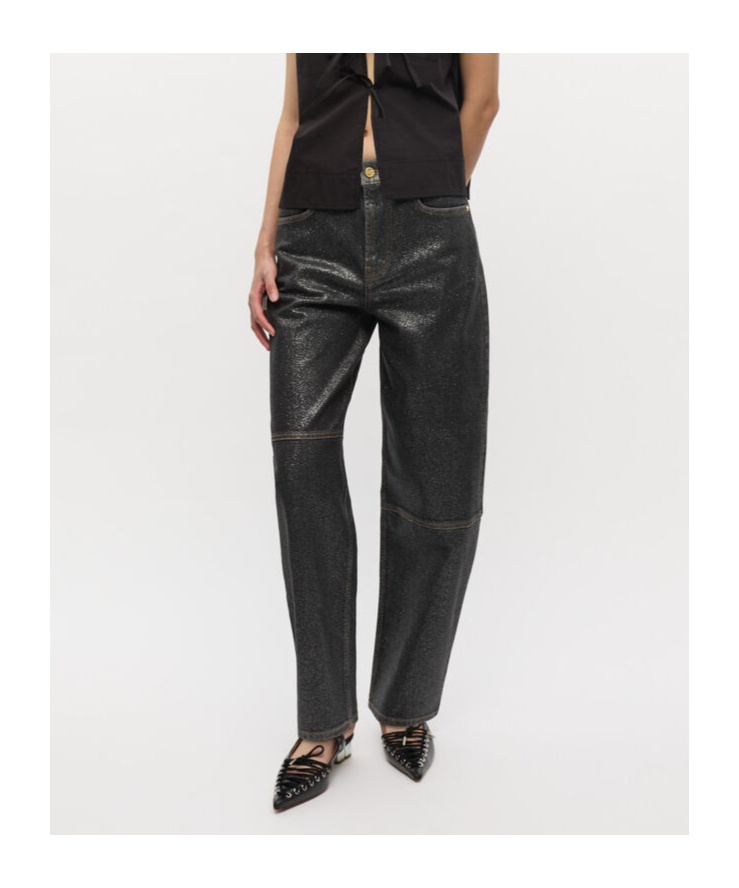 Ganni Shimmery Foil Stary Jeans In Black