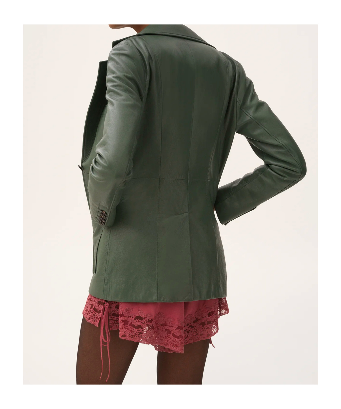 Chloé Long Sleeve Leather Jacket In Green