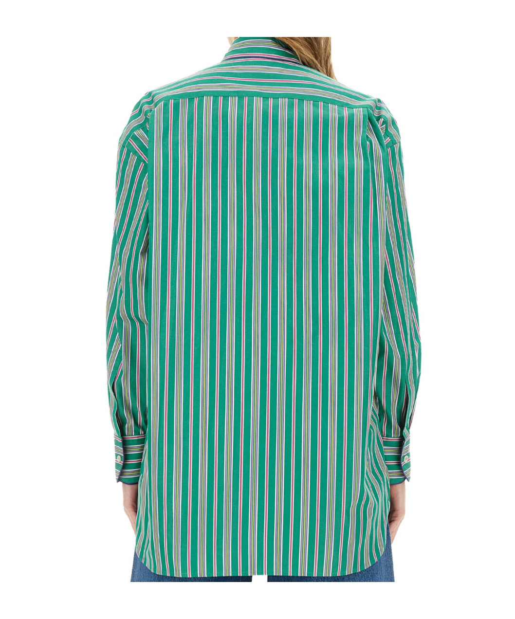 Etro Pocketed Collared Striped Long Sleeve Top In Green