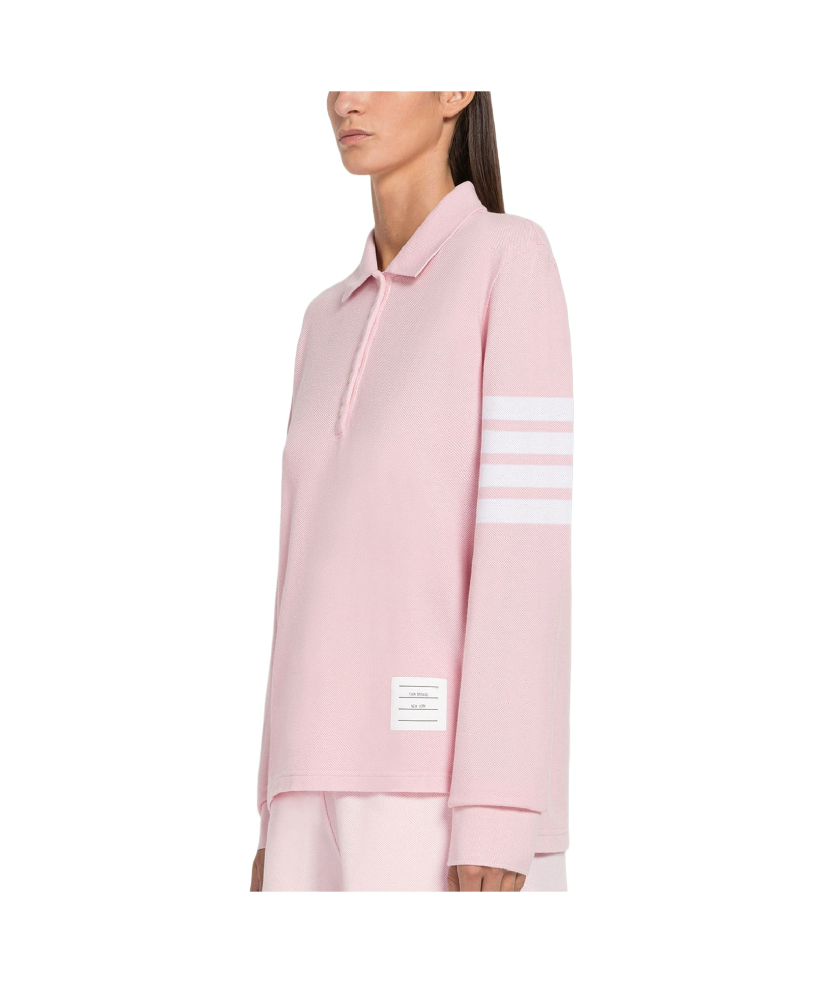 Thom Browne Hector 4-bar Long-sleeved Polo Shirt In Pink