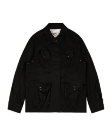 Open Yy Multi-pocket Safari Denim Jacket In Black