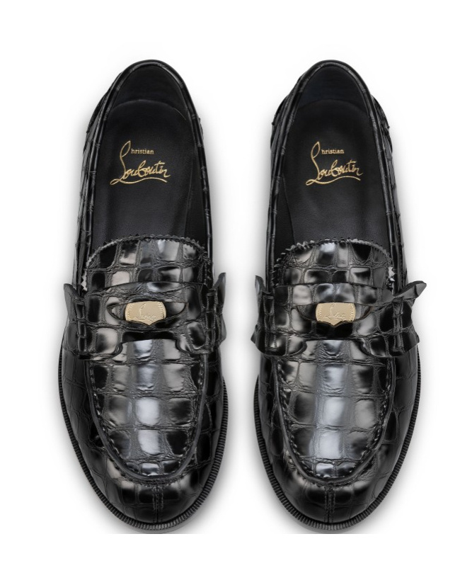 Christian Louboutin Penny Donna Crocodile-effect Leather Loafers In Black
