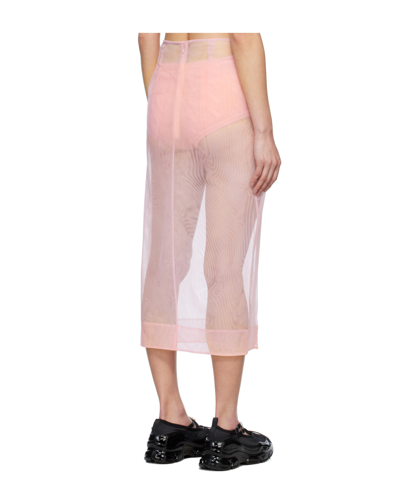 Simone Rocha Pink Sheer Slit Pencil Midi Skirt In Pink
