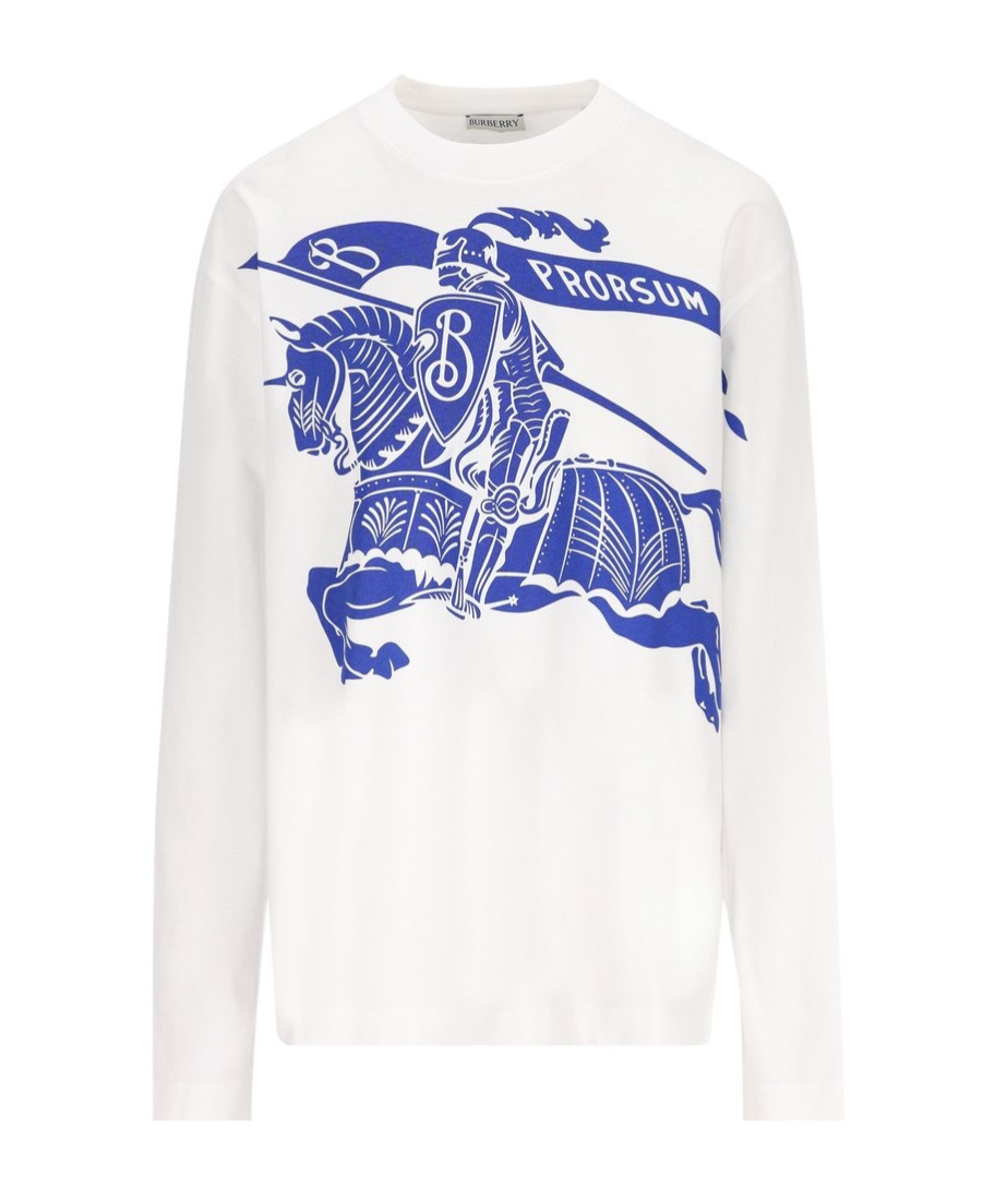 Burberry Crew Neck Graphic Print Long Sleeves Top In White
