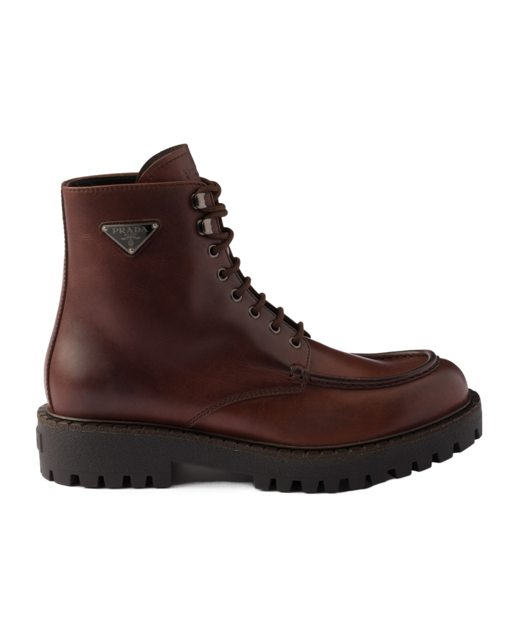 Prada Men's Laced Leather Booties In Burgundy