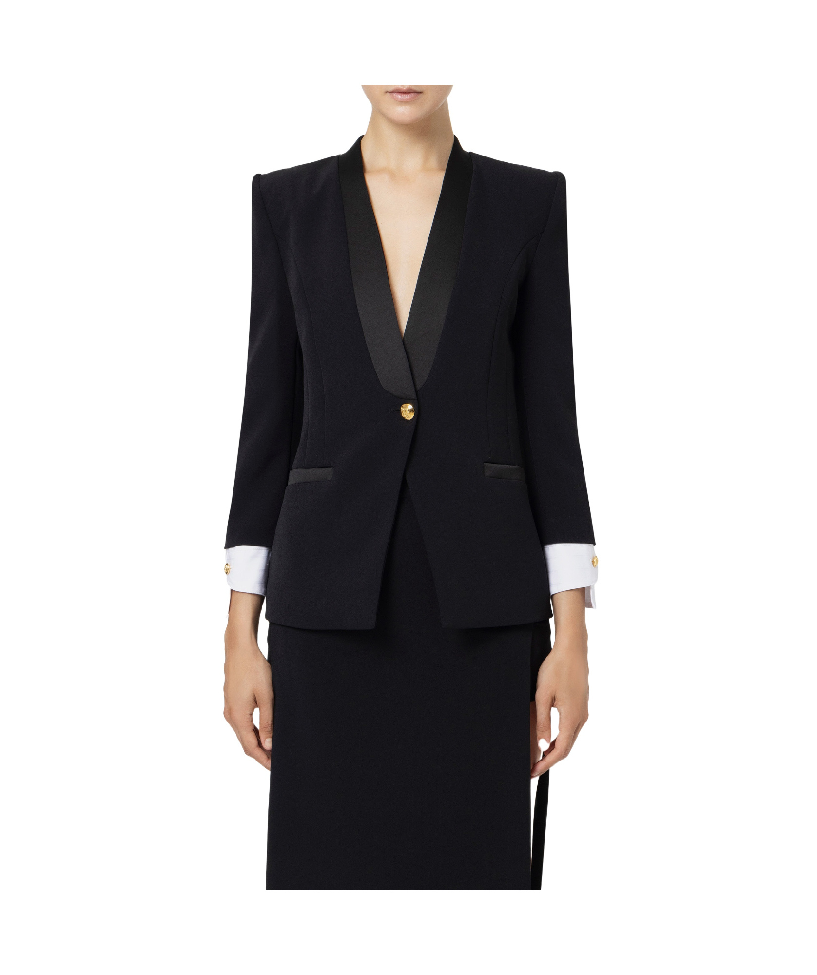 Elisabetta Franchi Cotton-cuffs Crepe Blazer In Black