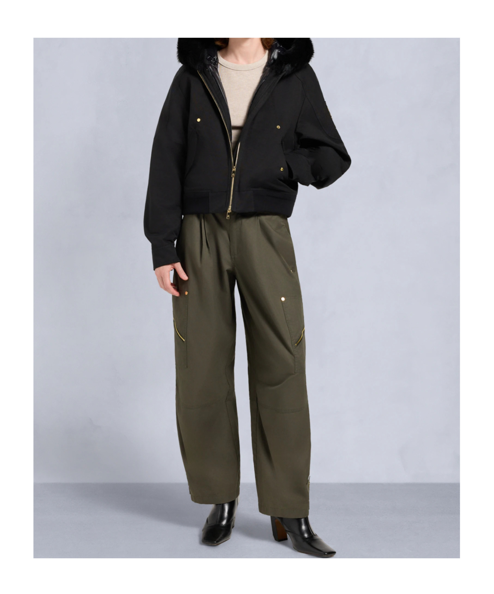 Moose Knuckles Hooded Bomber Jacket Fur Trim In Black