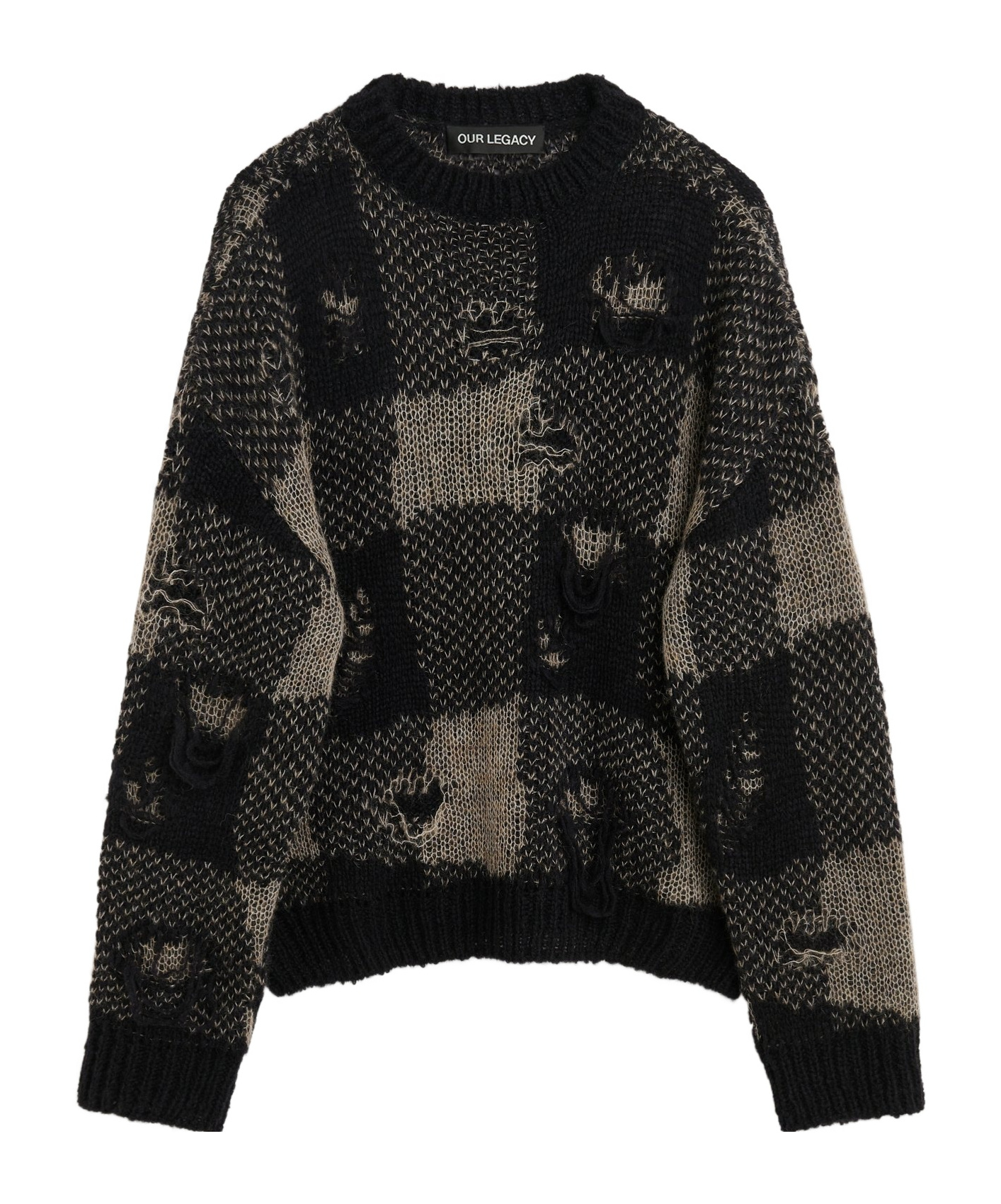 Our Legacy Patchwork Design Black Sweater With Round Neckline In Black