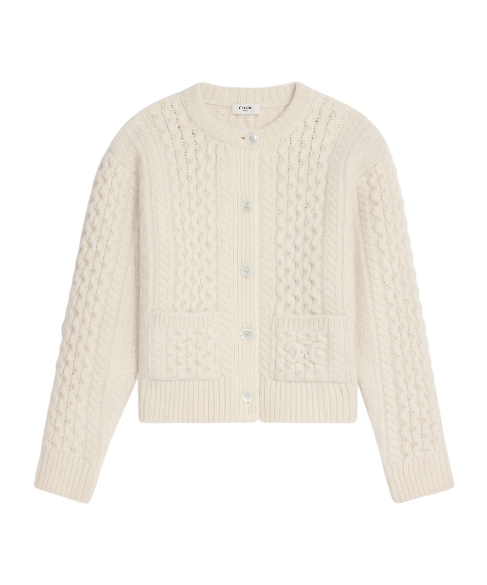 Celine Wool Triomphe Cardigan For Women In Nude