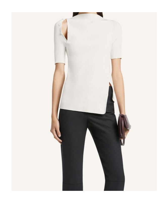 Courrèges Cut-out Ribbed-knit Top In White
