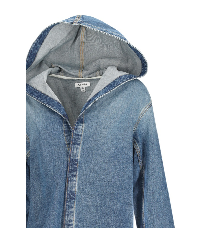 Alaïa Hooded Denim Top In Blue
