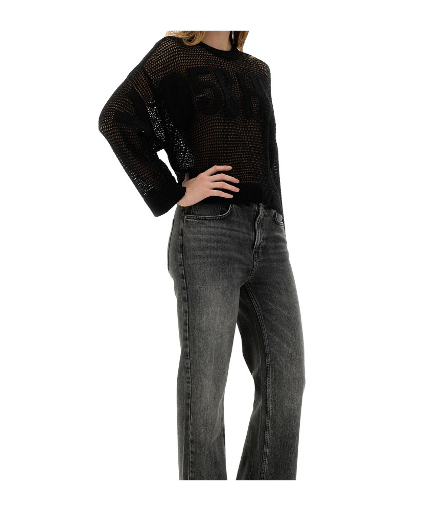 Moschino Open Knitted Crewneck Jumper In Black
