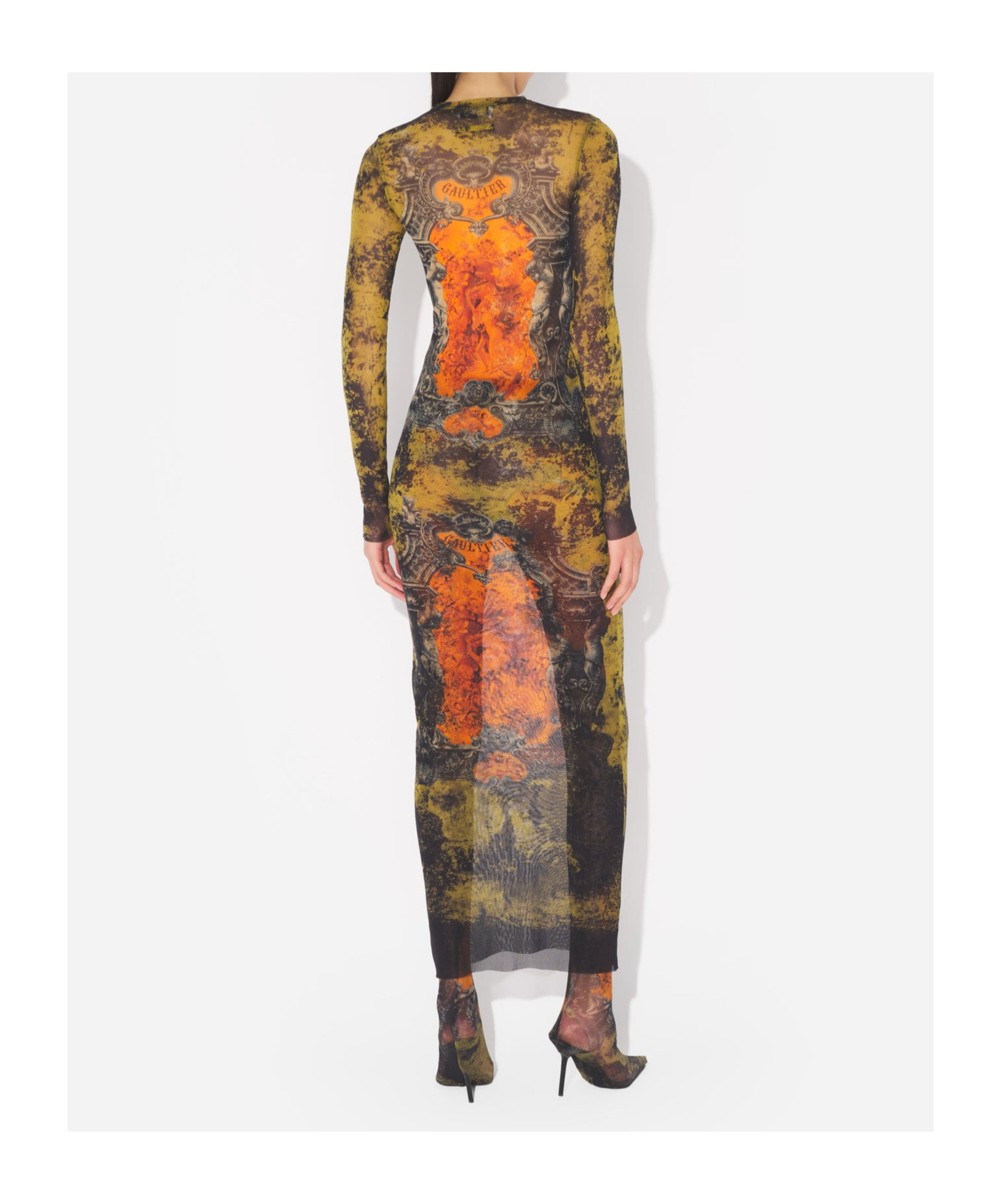 Jean Paul Gaultier Graphic Print Full-length Dress With Long Sleeves In Green