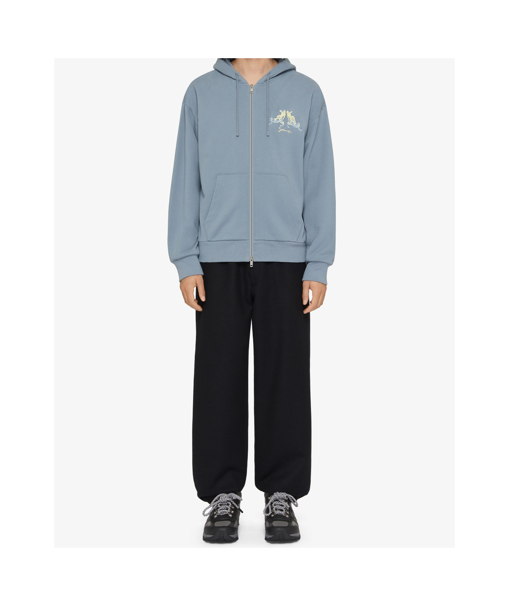 Givenchy Zipped Hoodie In Fleece With Hubert Objects Embroidery In Blue