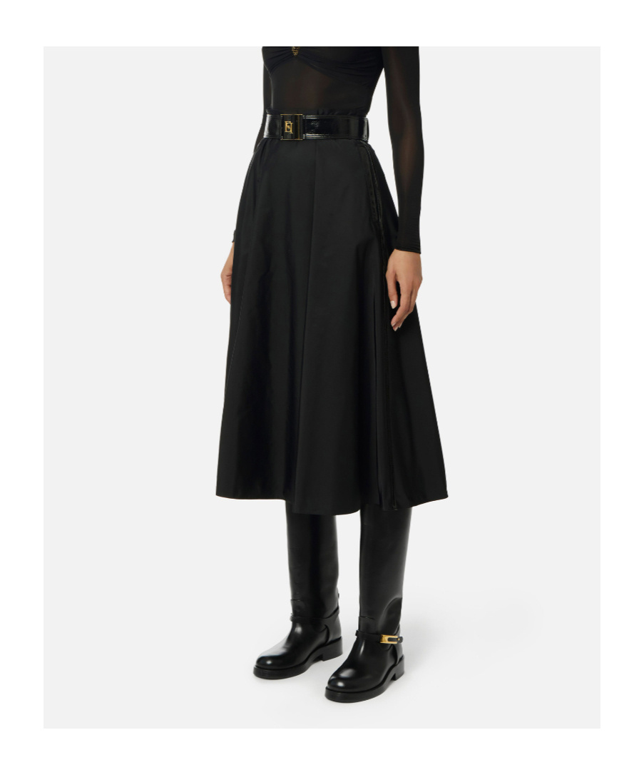 Elisabetta Franchi Skirt In Voile Fabric With Belt In Black