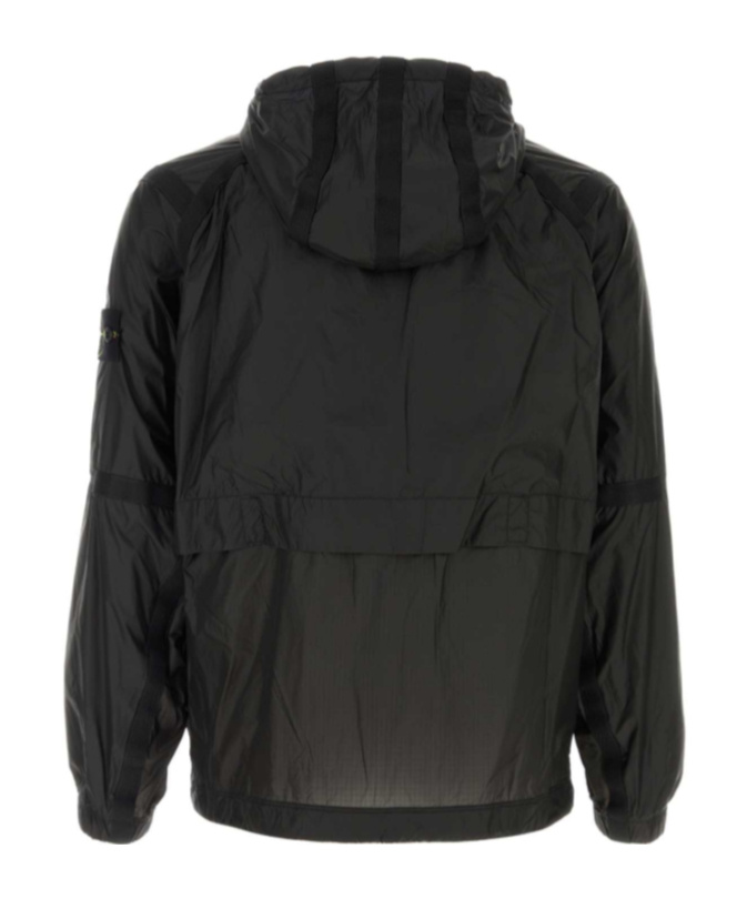 Stone Island Nylon Windbreaker With Hood And Pockets In Black