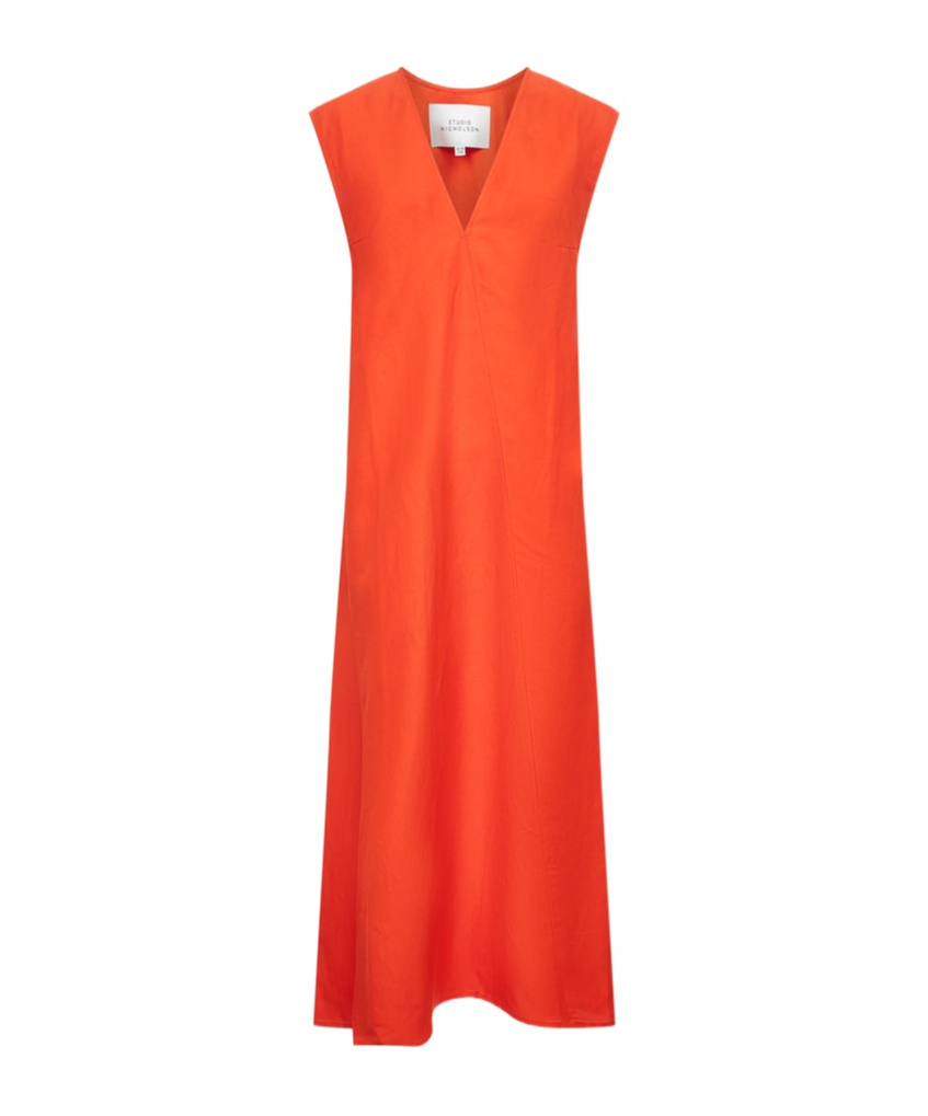 Studio Nicholson Orange Lise Linen Midi Dress In Red