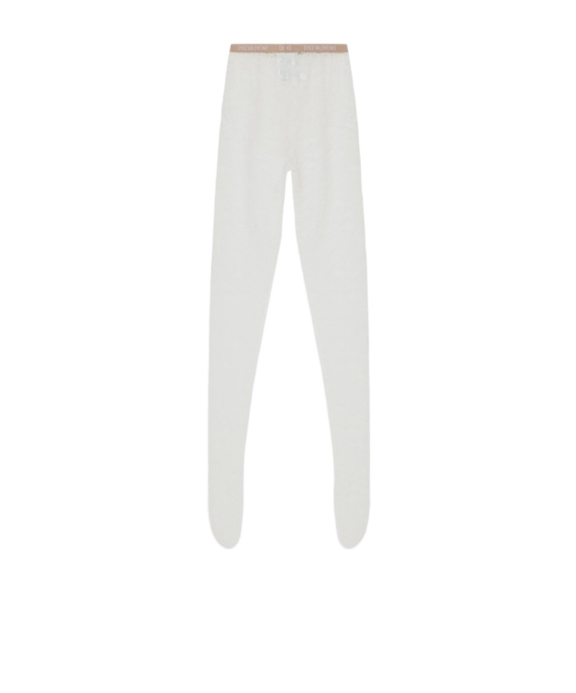 Valentino Logo Waistband Lace Detailed Tights In White