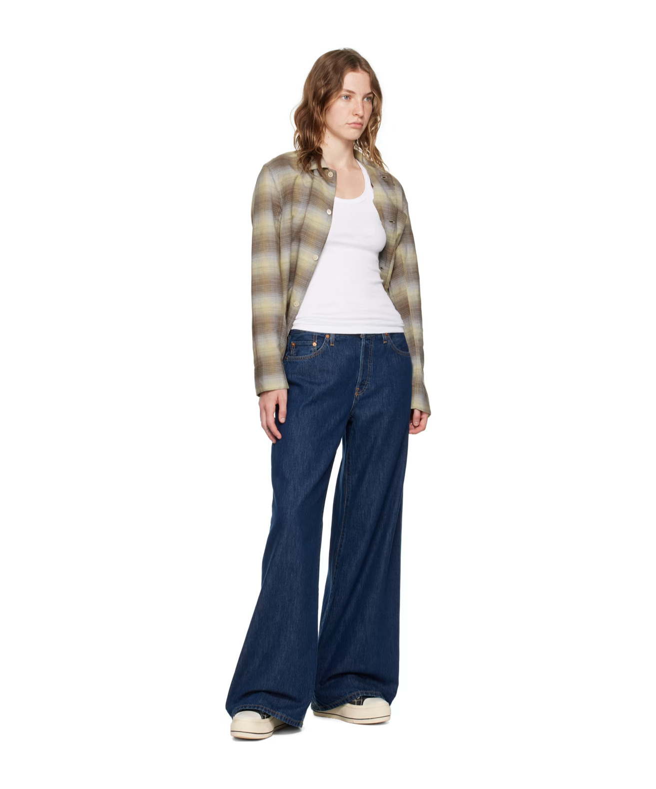 Re/done Indigo Mid Rise Palazzo Jeans In Blue