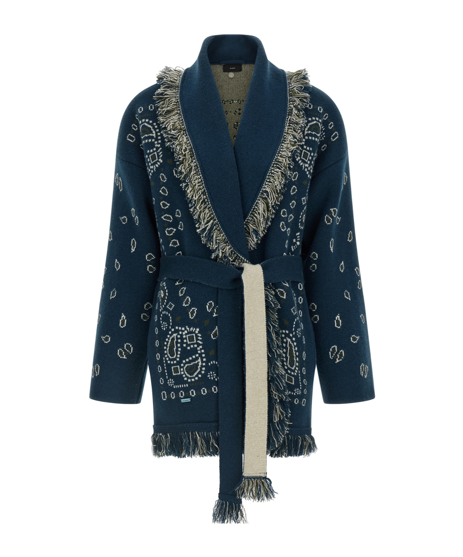 Alanui Long Cardigan With Fringe And Belt In Blue