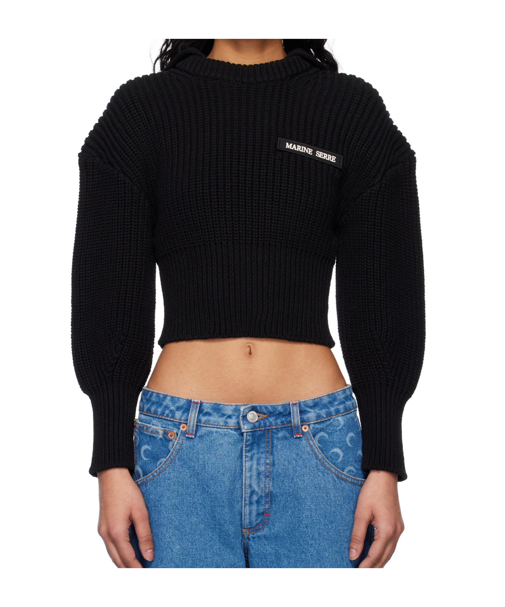 Marine Serre Half Cardigan Knit Sailor Sweater In Black