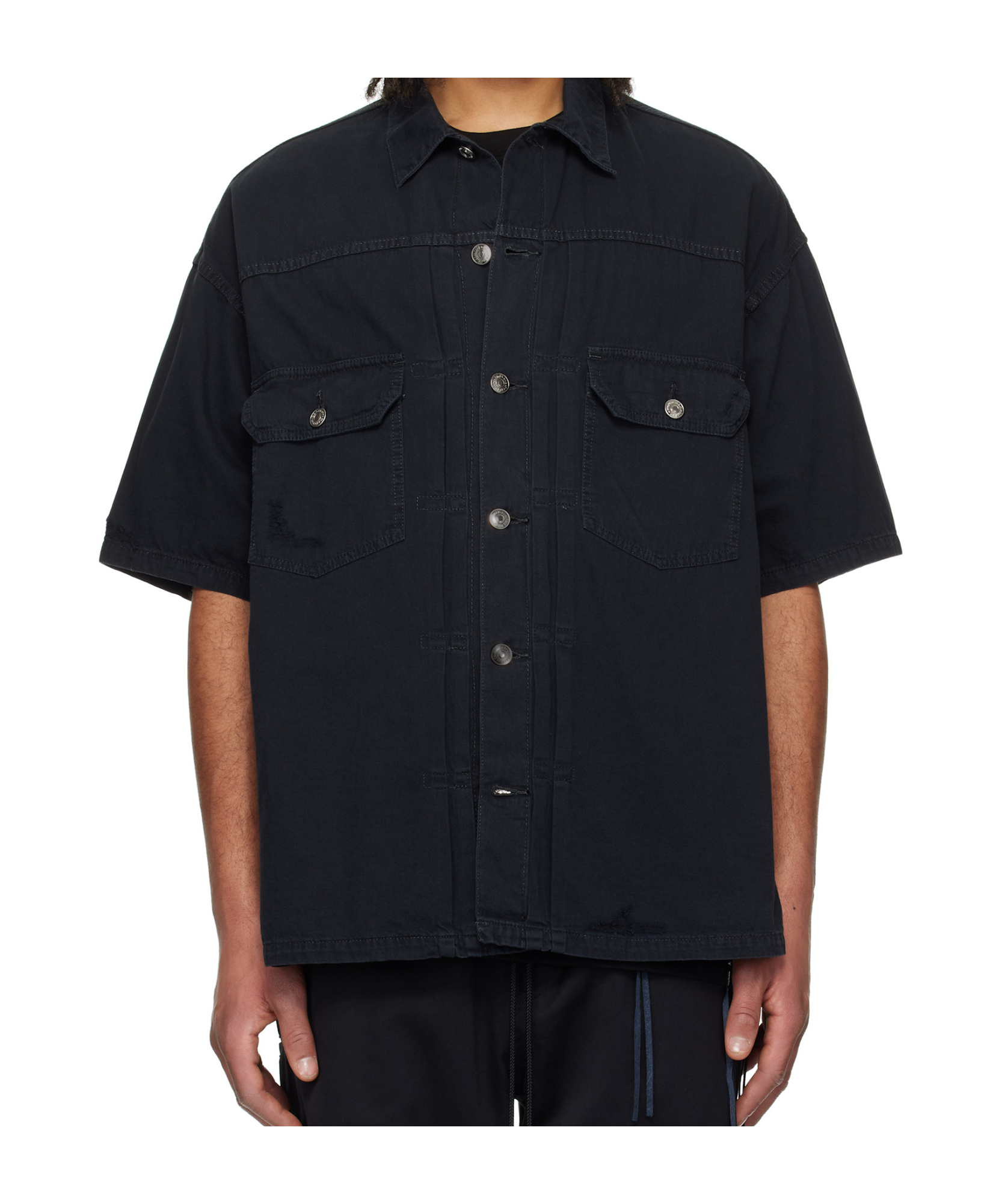 Mastermind Japan Distressed Denim Shirt In Black
