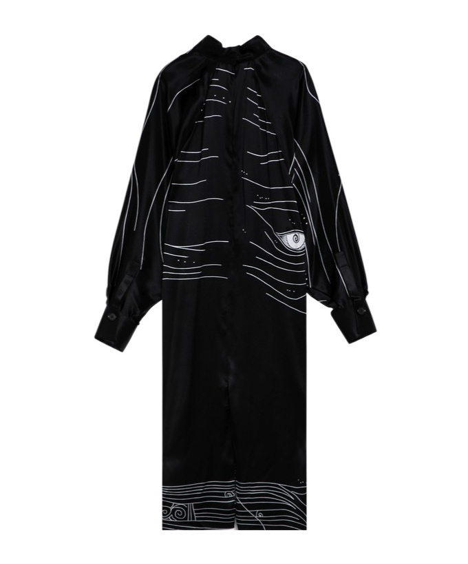 Ferragamo Spirit Print Satin Dress In Black