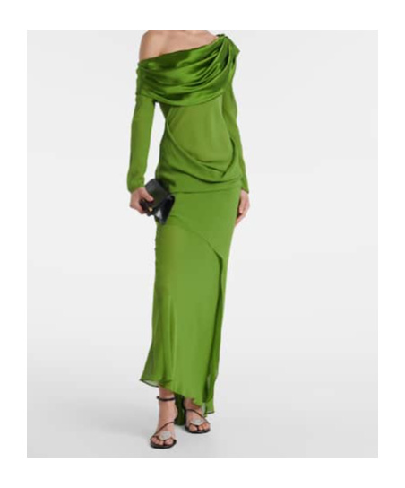 Christopher Esber Draped Sheer Silk Georgette Gown In Green