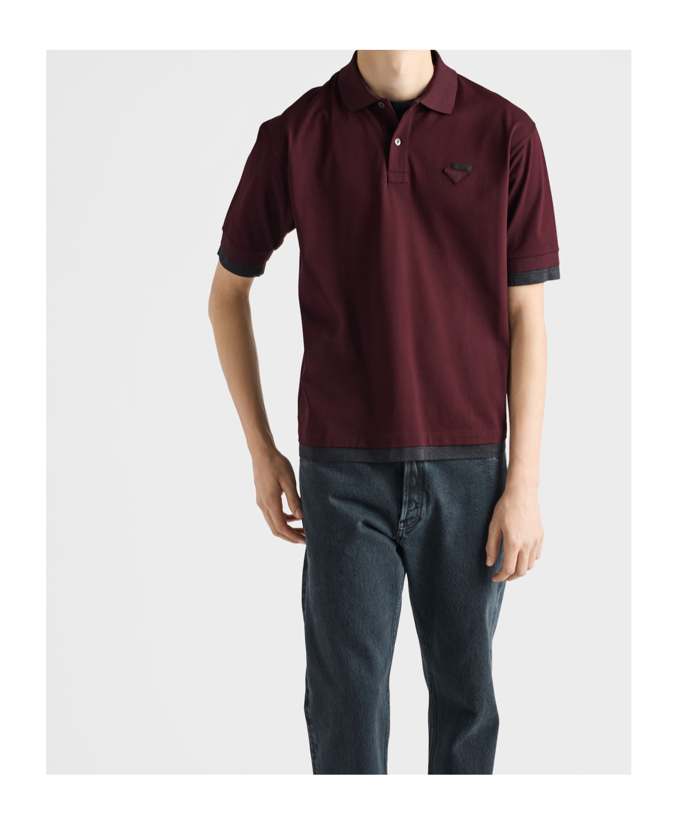 Prada Men's Tipped Cotton Pique Polo Shirt In Burgundy
