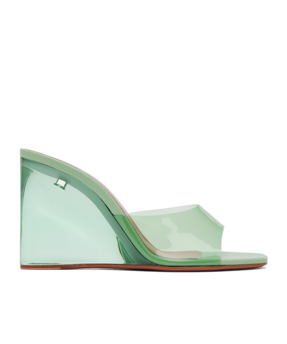Amina Muaddi Lupita Glass Open-toed Wedges In Green