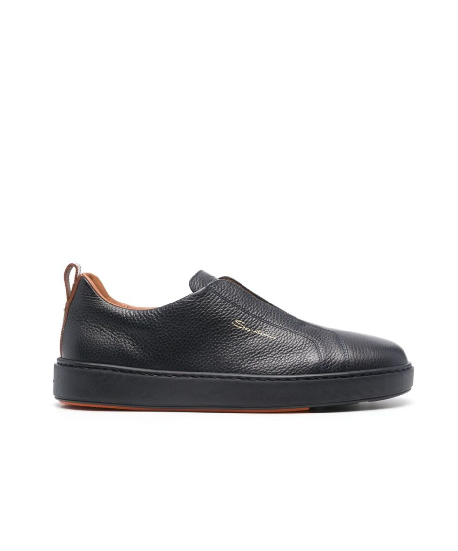 Santoni Victory Tumbled Leather Slip-on Sneakers In Black