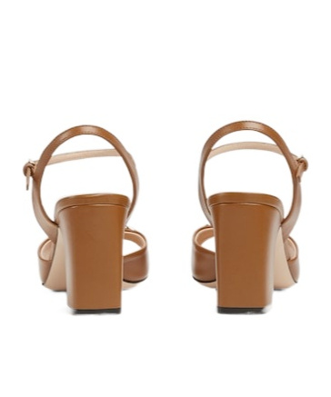 Gucci Leather Block Heel Sandals With Gold-tone Hardware In Brown