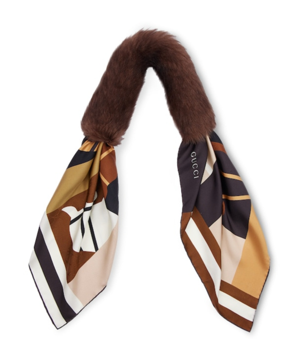Gucci Fuzzy Fabric And Silk Neck Tie In Brown