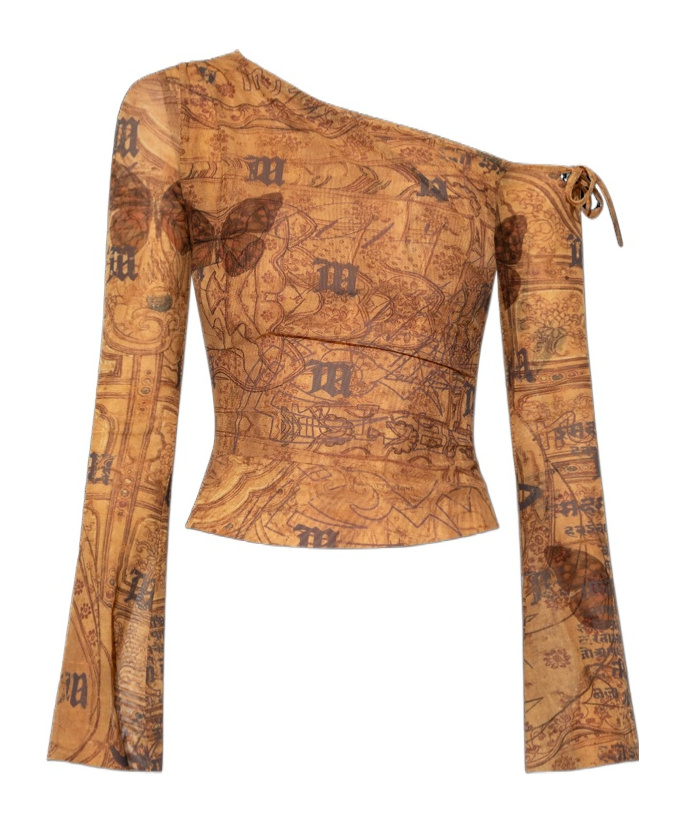 Misbhv Brown Goa Mesh Off-shoulder Longsleeve T-shirt In Brown