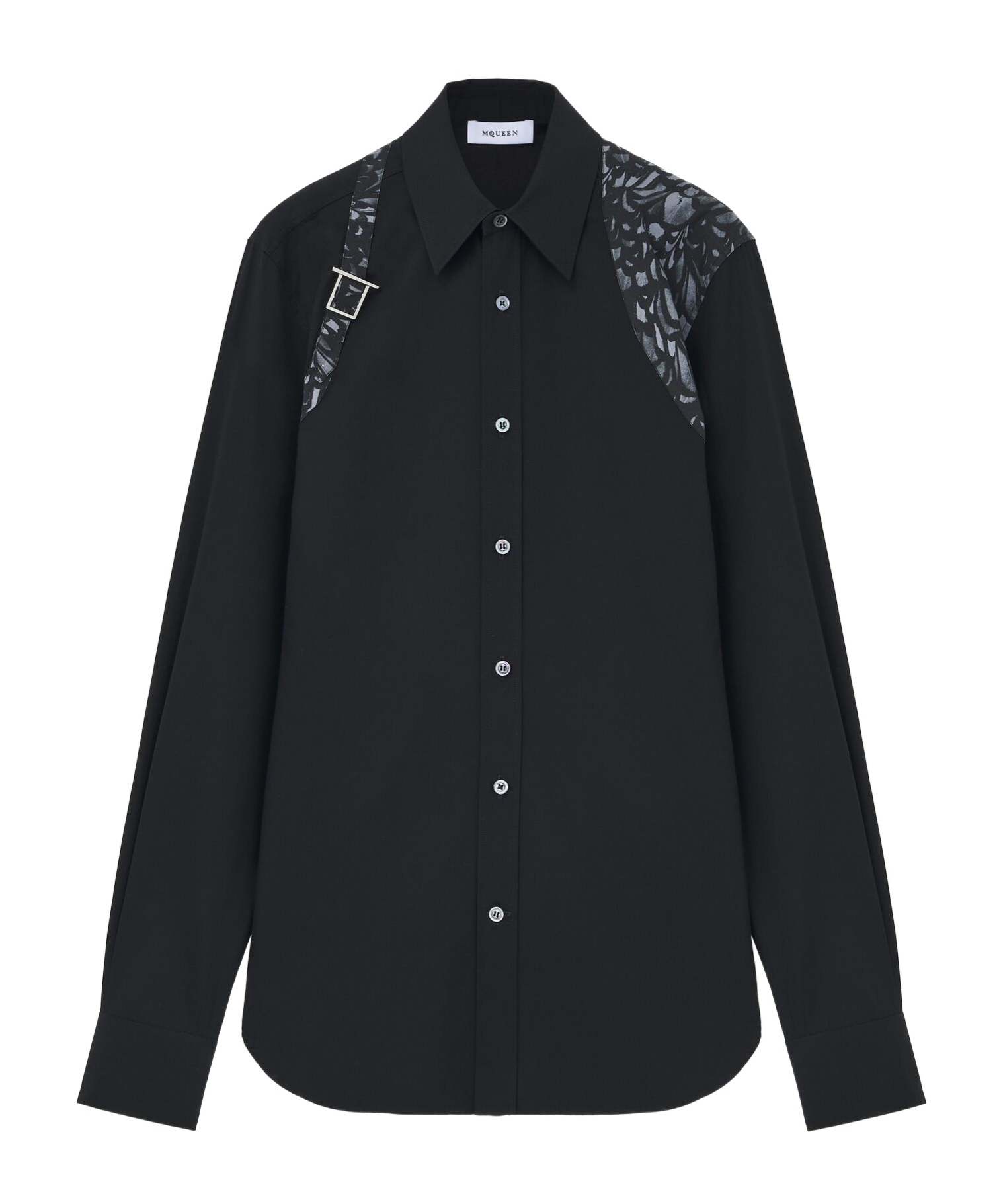 Alexander Mcqueen Feather Print Harness Shirt In Black