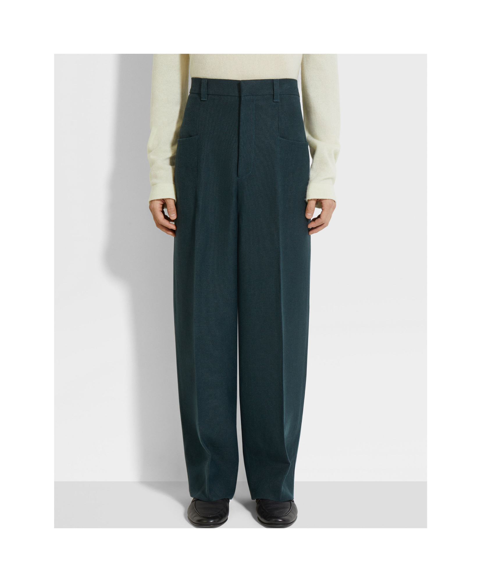 Zegna Dark Teal Blue Oasi Lino Pants In Green