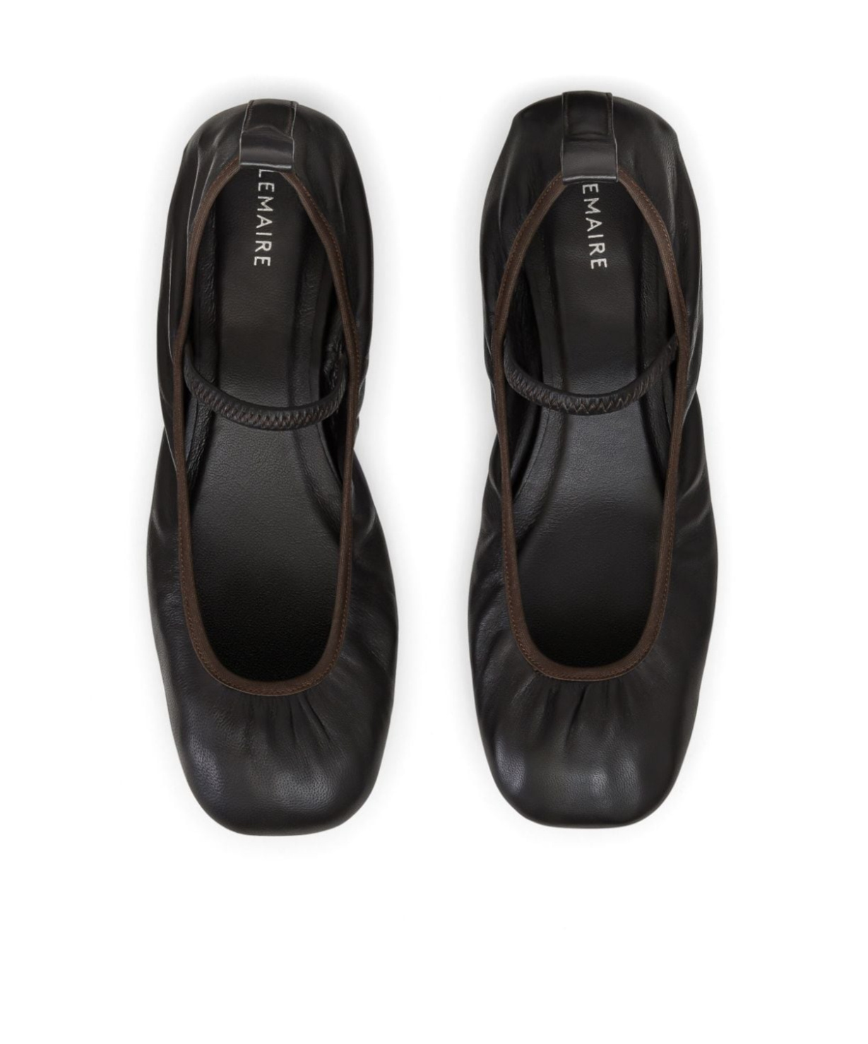 Lemaire Square Flat Leather Mary Jane Flats In Black