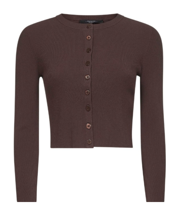 Weekend Max Mara Cropped Knitted Cardigan In Brown