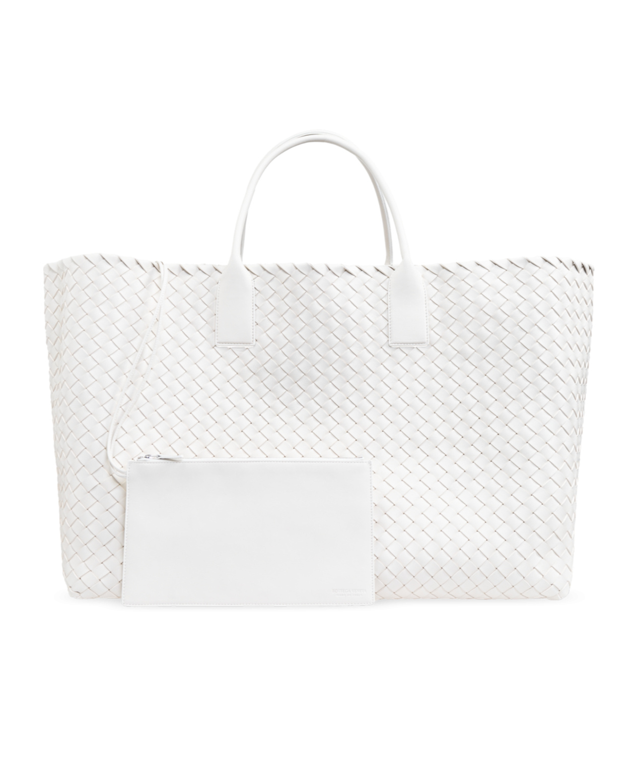Bottega Veneta Maxi Cabat Intraccio Knitted Handbag In White