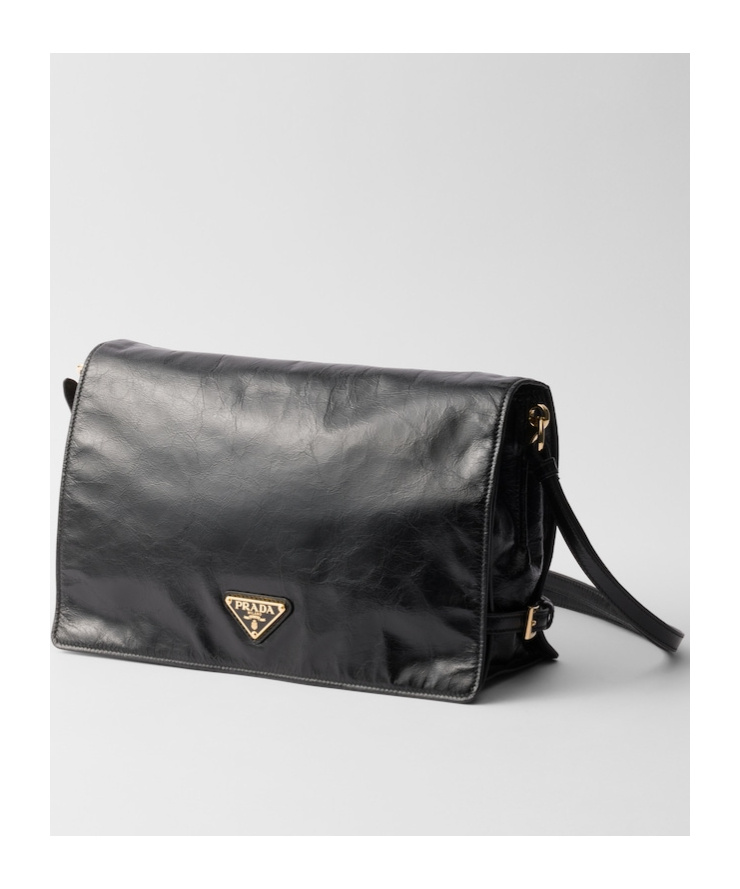 Prada Flap Soft Leather Shoulder Bag In Black