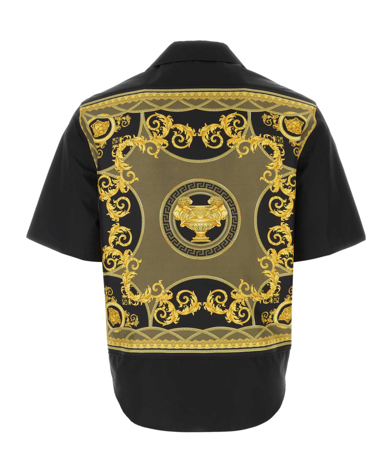 Versace Barocco-printed Short-sleeved Poplin Shirt In Black